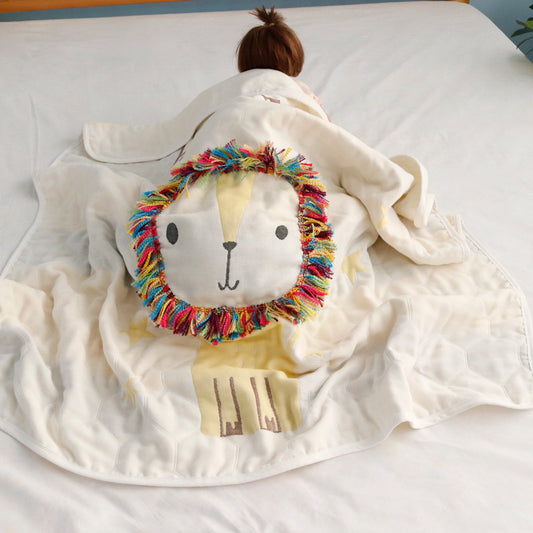 3D Lion Cotton Muslin Blanket Baby Swaddle Baby Summer Blanket Stroller Cover Bath Towel